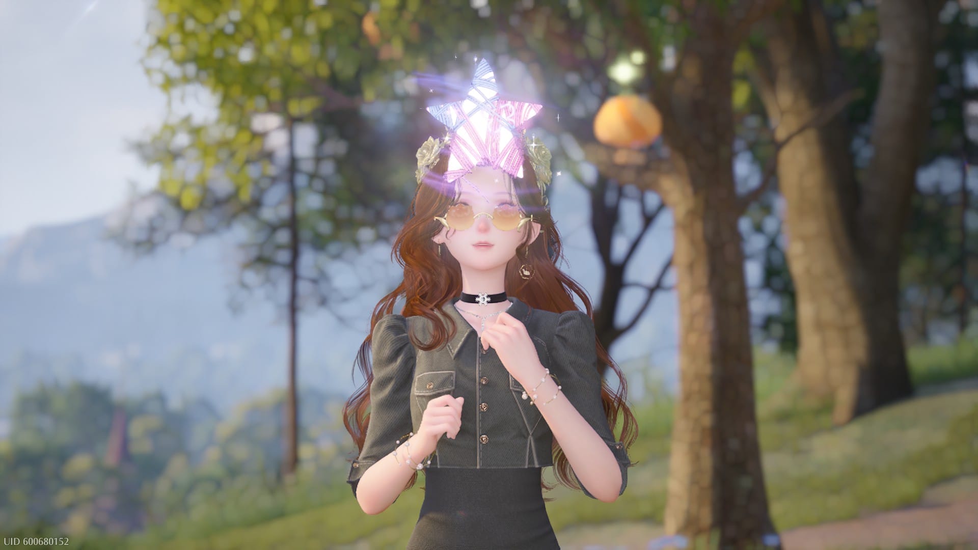 In-game screenshot from Infinity Nikki of Nikki looking at a Whimstar